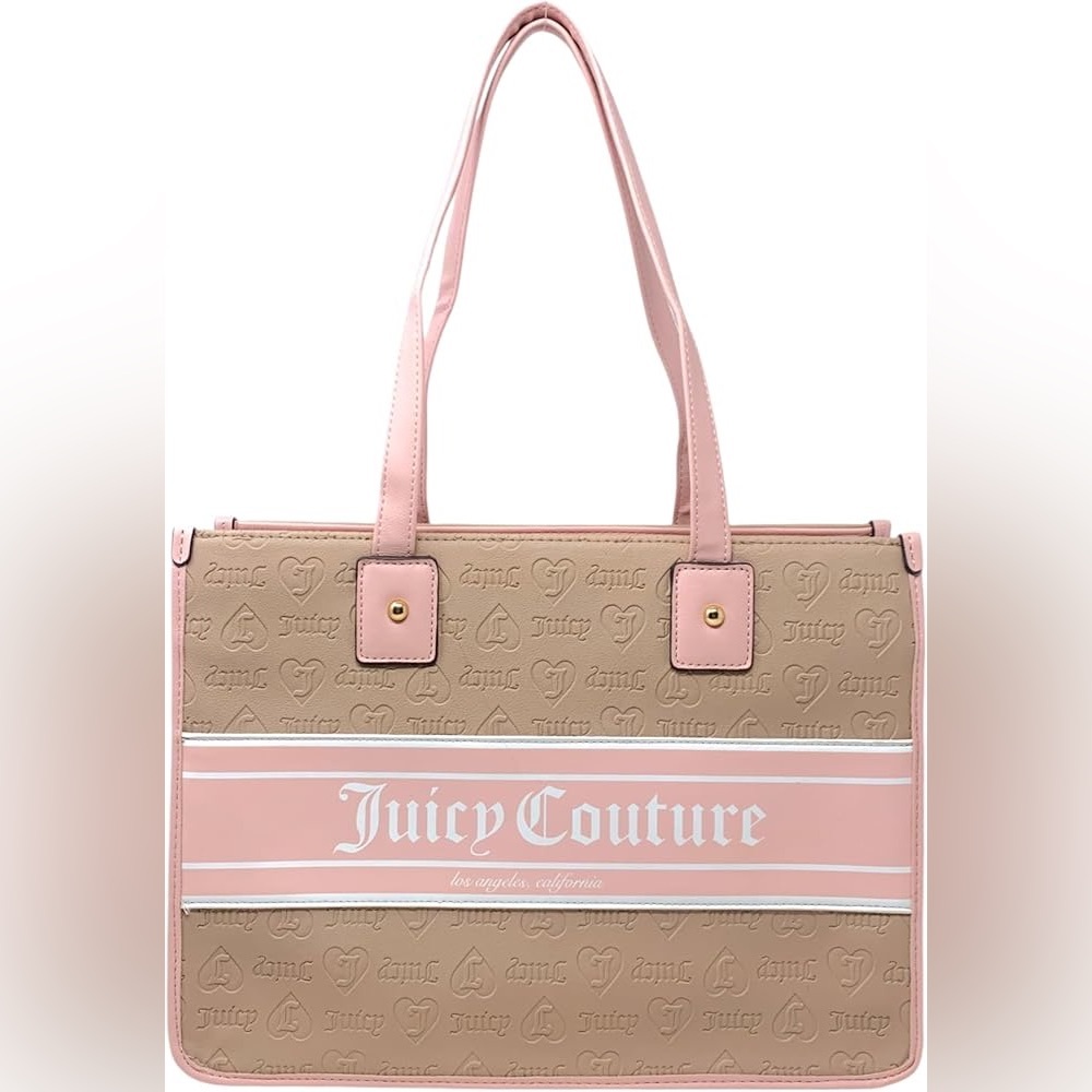 Juicy Couture Cafe Fashionista Large Tote Bag - Tan and Pink BRAND NEW!